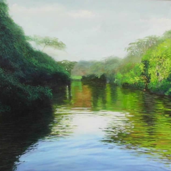 Obra : paisaje con Rio  artists Roberto Vazquez  40x60